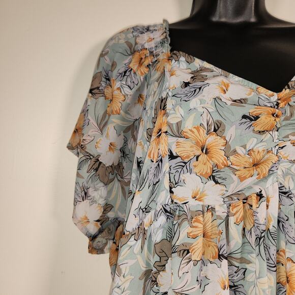 UMGEE Mini Dress Womens Large L Yellow Green Hi Lo Babydoll Spring Summer - Picture 7 of 10